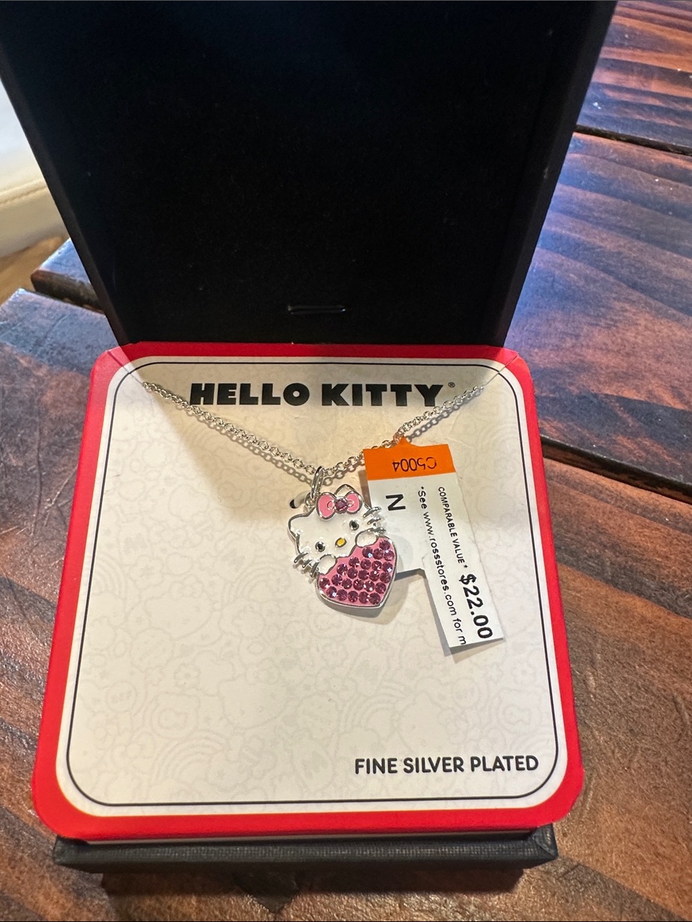 Hello Kitty Pink Heart Crystal Pendant Necklace - Silver Tone